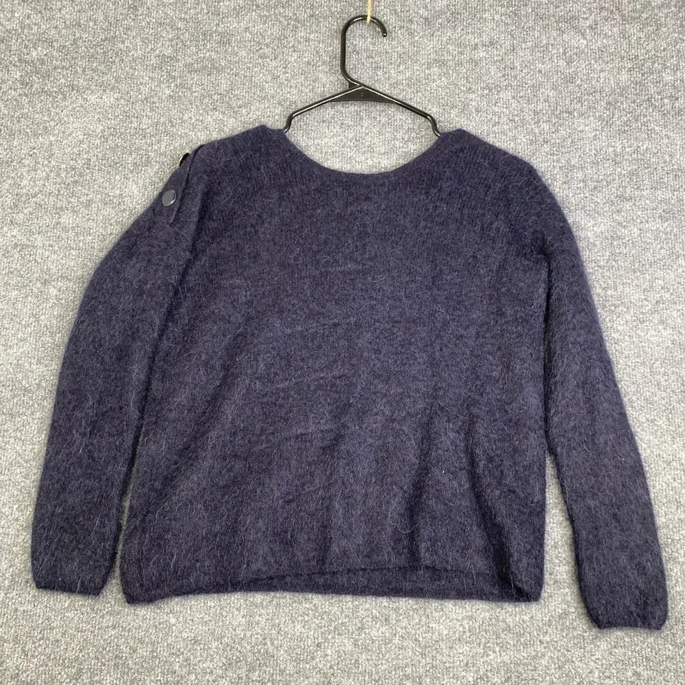 Sezane La Maille Navy Blue Mohair Alpaca V-Neck Button Shoulder Sweater XS